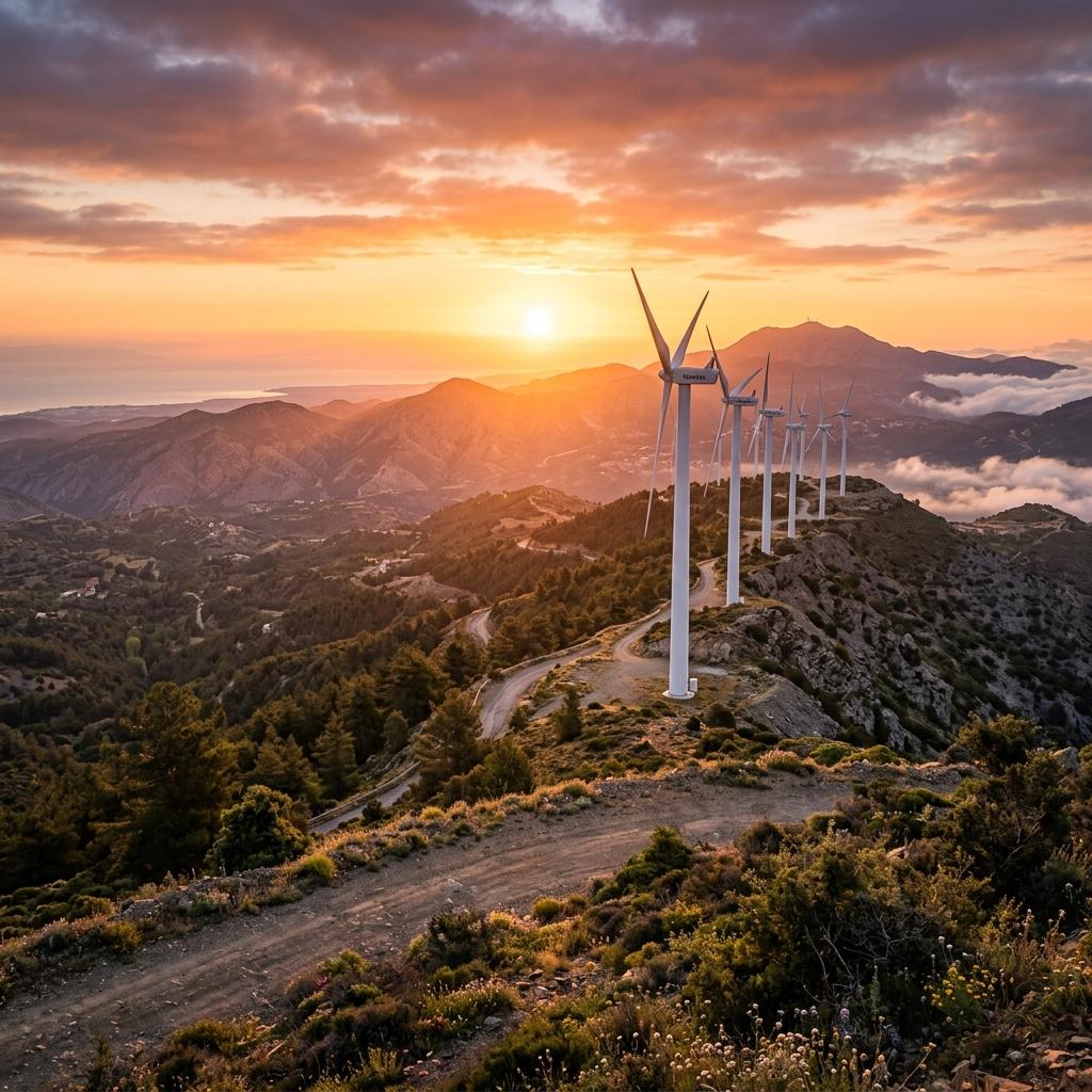 Transmission lines across a dry Cyprus landscape
